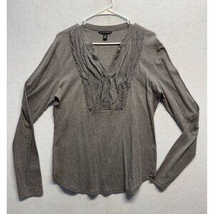 Banana Republic Gray Long Sleeve Blouse With Textured Ruffle Womens XL Stretch